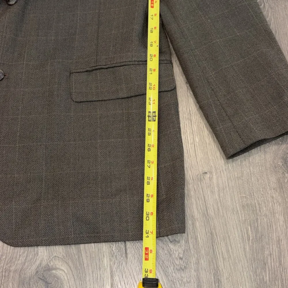 Haggar Mens Sport Coat Blazer 2 Button Brown Plaid Windowpane Jacket Size 46L